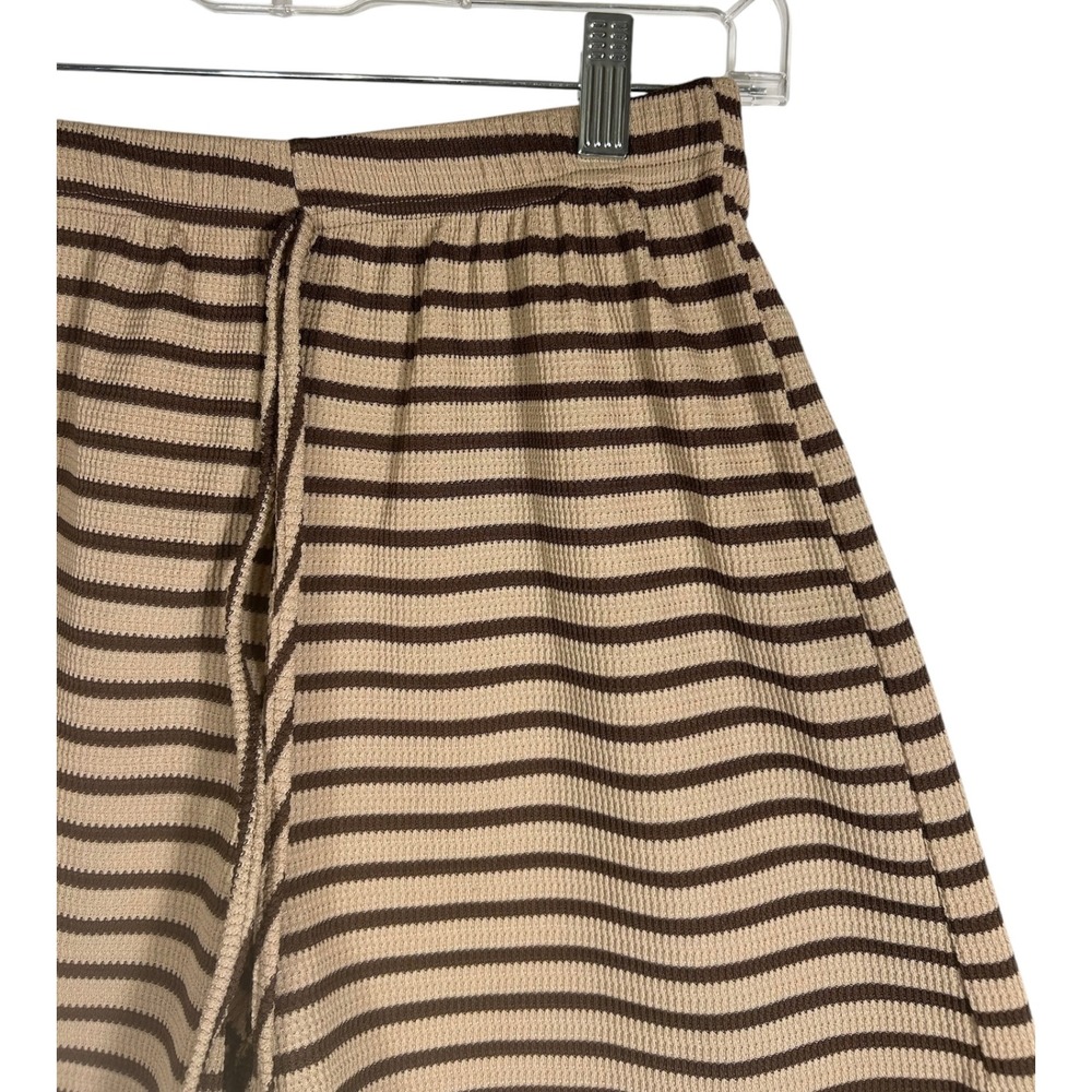 Womens Brown Tan Striped Waffle Knit Lounge Shorts Elastic Drawstring Small - Picture 2 of 6